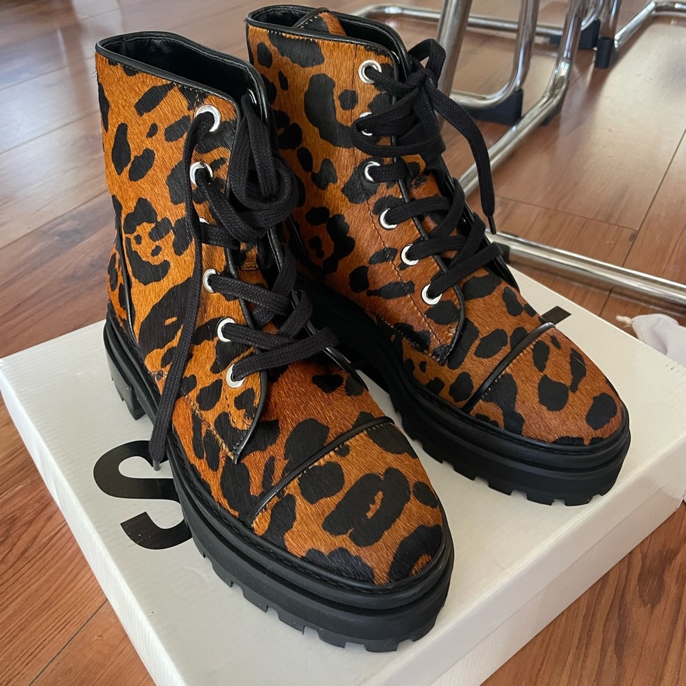 Schutz Animal Print Lace Up Boots